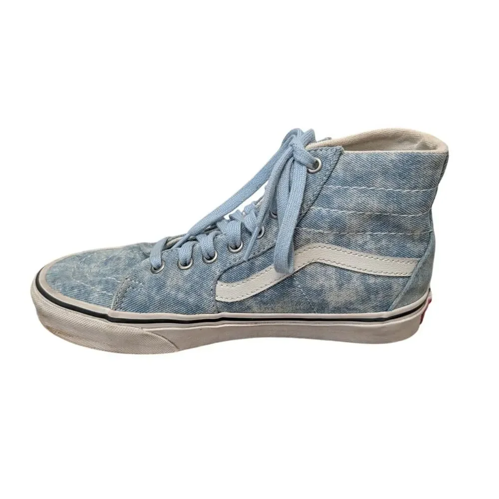 Vans Sk8-Hi Tapered Acid Wash Denim Shoes Mens 6 Womens 7.5 Light Blue Sneaker